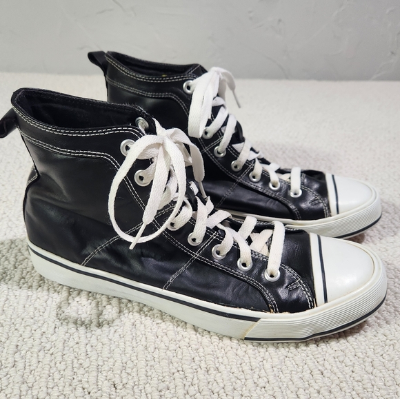 Vintage Starter \'JACK\' Blackout Leather Men\'s Sz 10 Retro High Top Shoes Sneaker